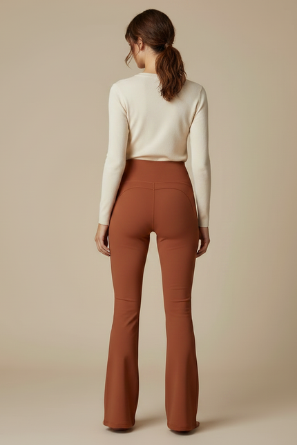 Pantalon Patte D'Éléphant Évasé Taille Haute Marron Confortable - Polyester - vue 2