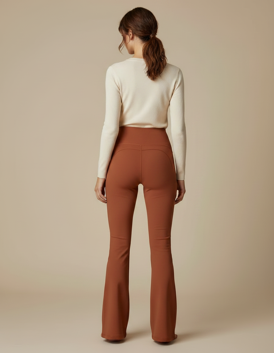 Pantalon Patte D'Éléphant Évasé Taille Haute Marron Confortable - Polyester - vue 2