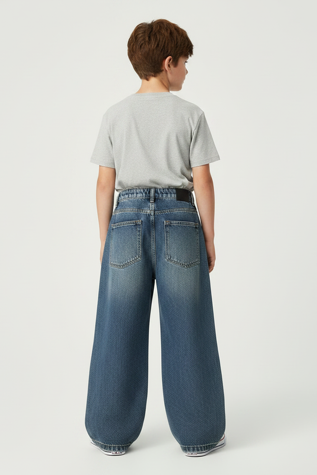Pantalon Patte D'Éléphant Jean Cargo Bleu Délavé Garçon Ample - vue 2