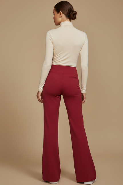 Pantalon Patte D'Éléphant Rouge Taille Haute Évasé Fluide - Bordeaux Polyester - vue 2