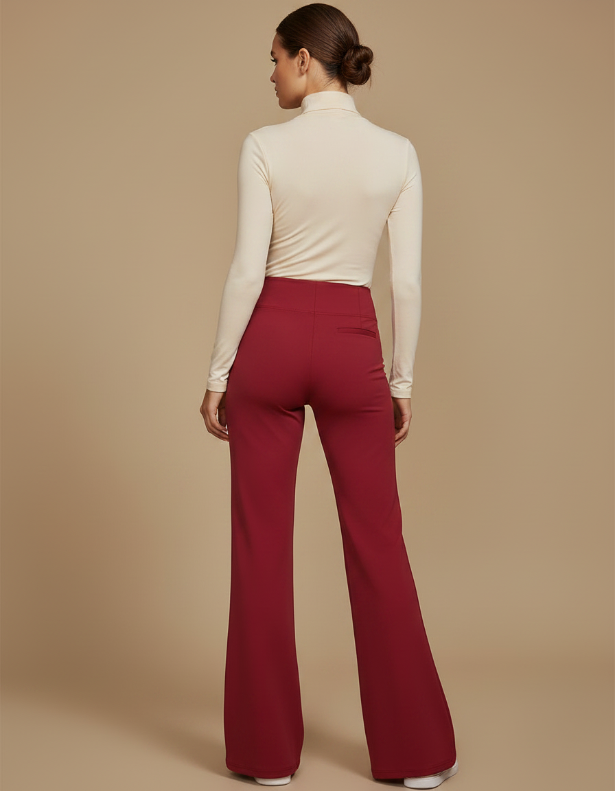 Pantalon Patte D'Éléphant Rouge Taille Haute Évasé Fluide - Bordeaux Polyester - vue 2