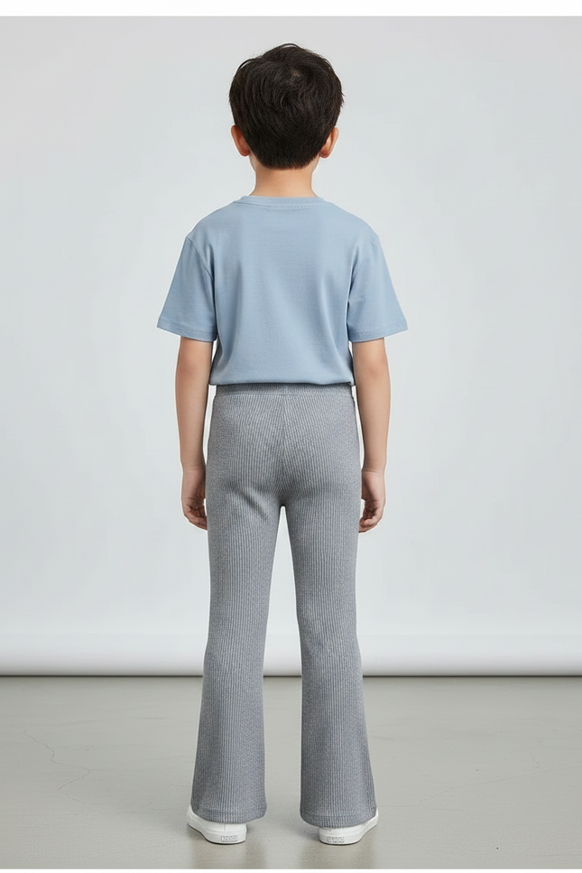 Pantalon Patte D'Éléphant Côtelé Gris Confortable Enfant - Maille - vue 2