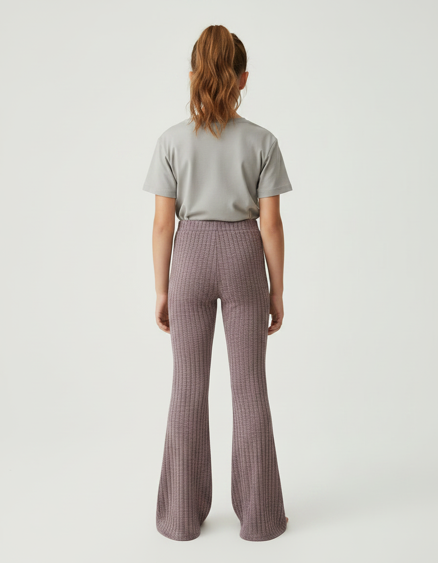 Pantalon Patte D'Éléphant Côtelé Mauve Évasé Décontracté Enfant - Violet Maille - vue 2