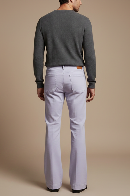 Pantalon Patte D'Éléphant Lilas Uni Coton Vintage Homme - Violet - vue 2