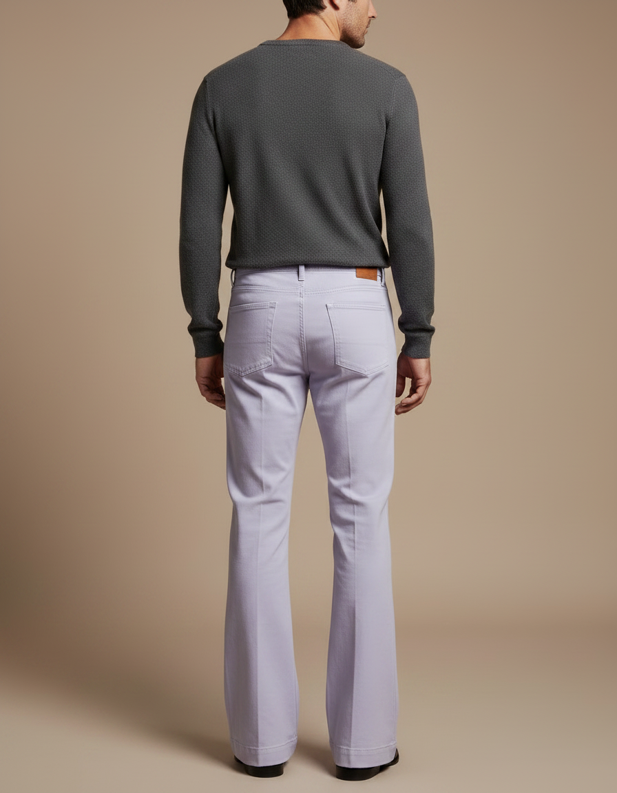 Pantalon Patte D'Éléphant Lilas Uni Coton Vintage Homme - Violet - vue 2