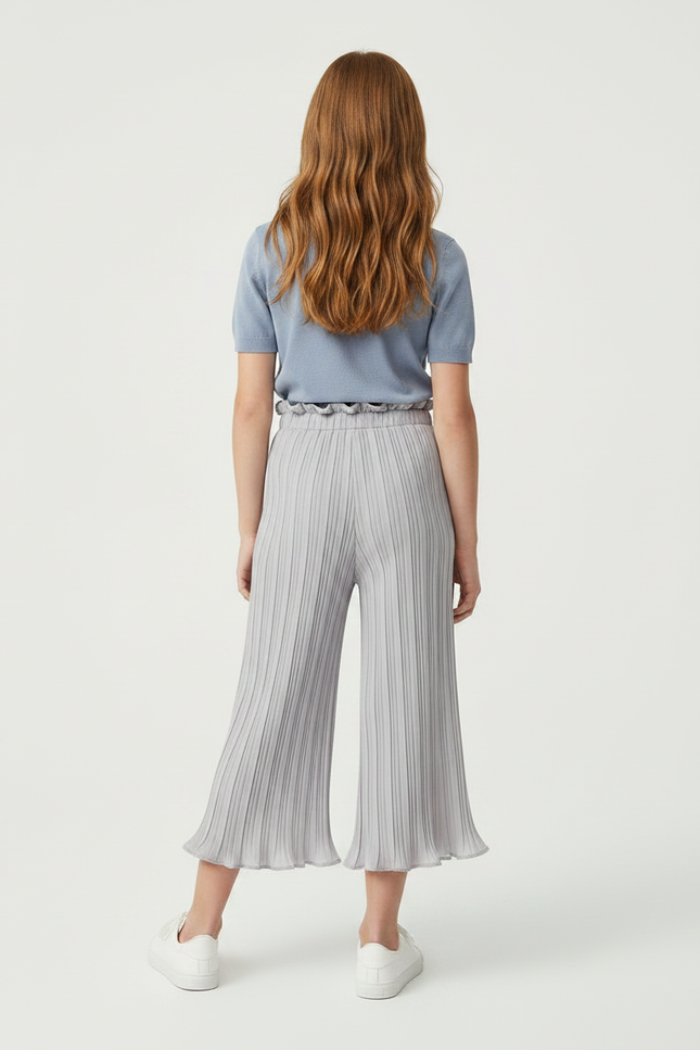 Pantalon Patte D'Éléphant Plissé Gris Taille Haute Enfant - Polyester - vue 2