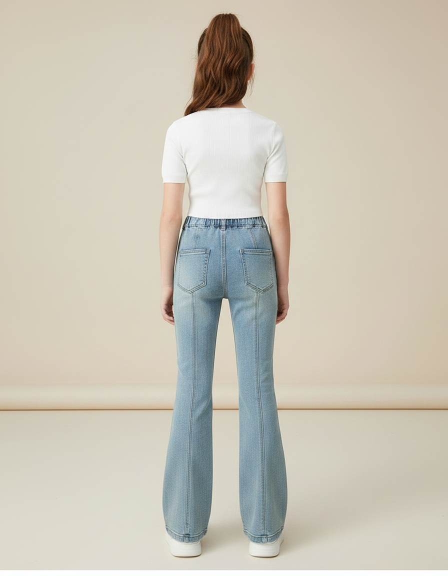 Pantalon Patte D'Éléphant Jean Bleu Clair Évasé Enfant - vue 2