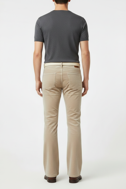 Pantalon Patte D'Éléphant Beige Velours Côtelé Évasé Homme - vue 2