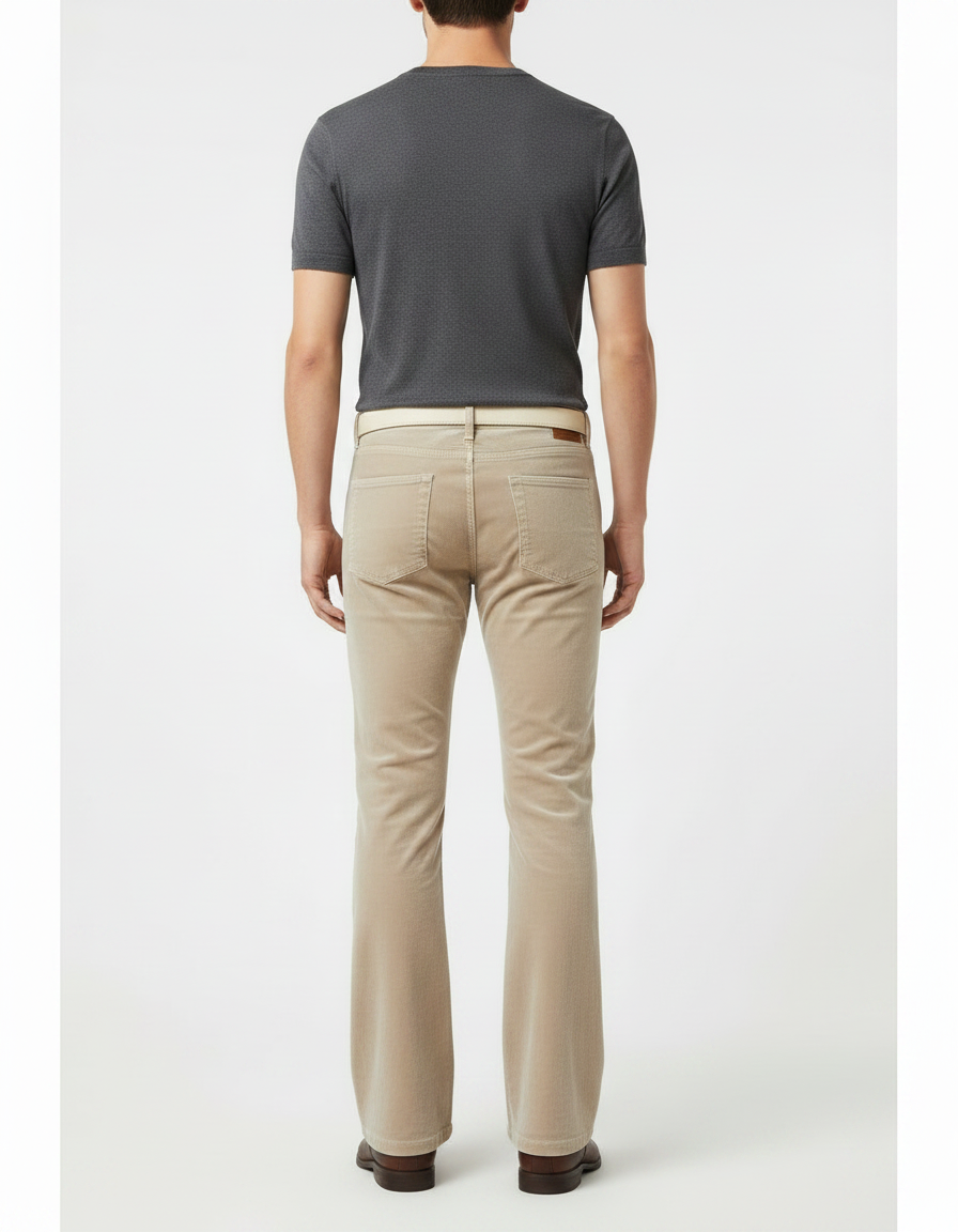 Pantalon Patte D'Éléphant Beige Velours Côtelé Évasé Homme - vue 2