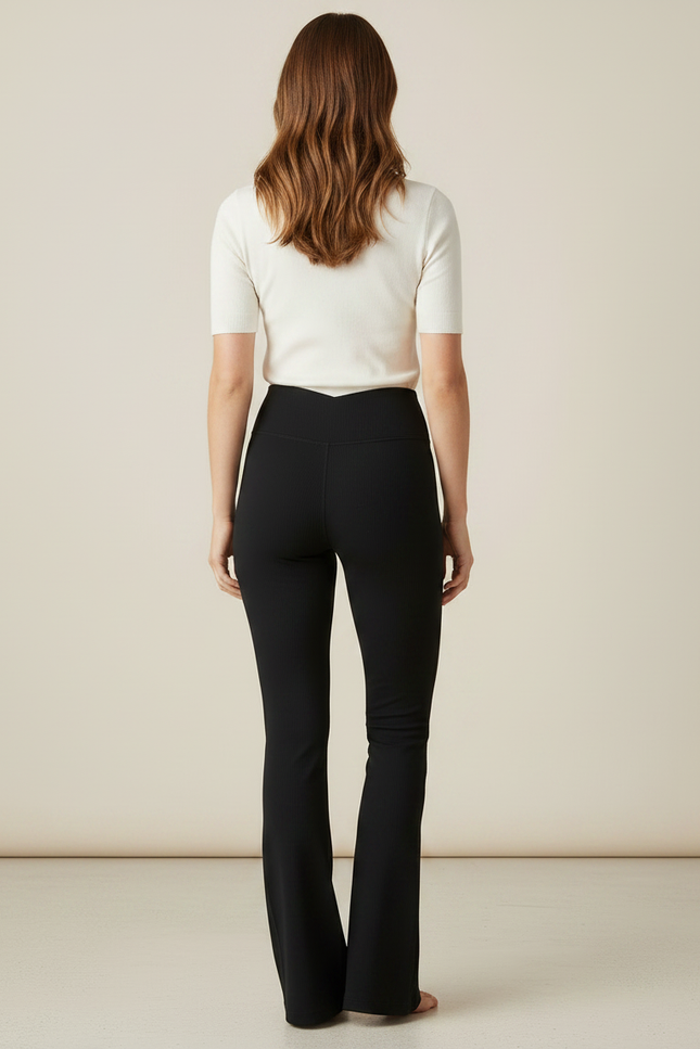 Pantalon Patte D'Éléphant Noir Côtelé Taille Haute Yoga - Maille - vue 2