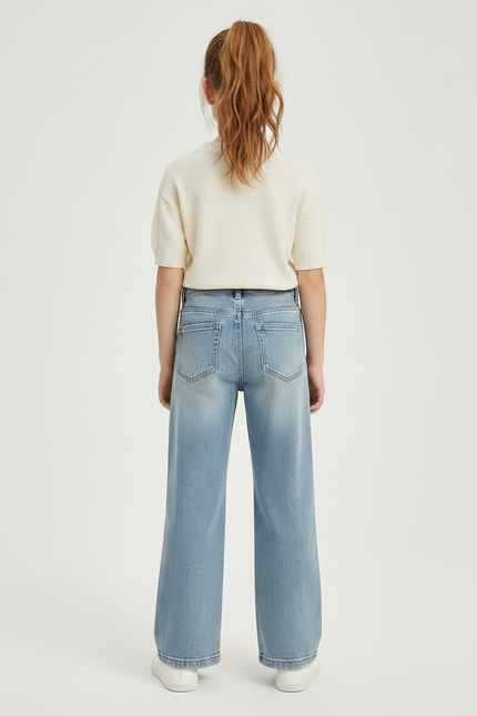 Pantalon Patte D'Éléphant Denim Bleu Clair Large Décontracté - Jean - vue 2