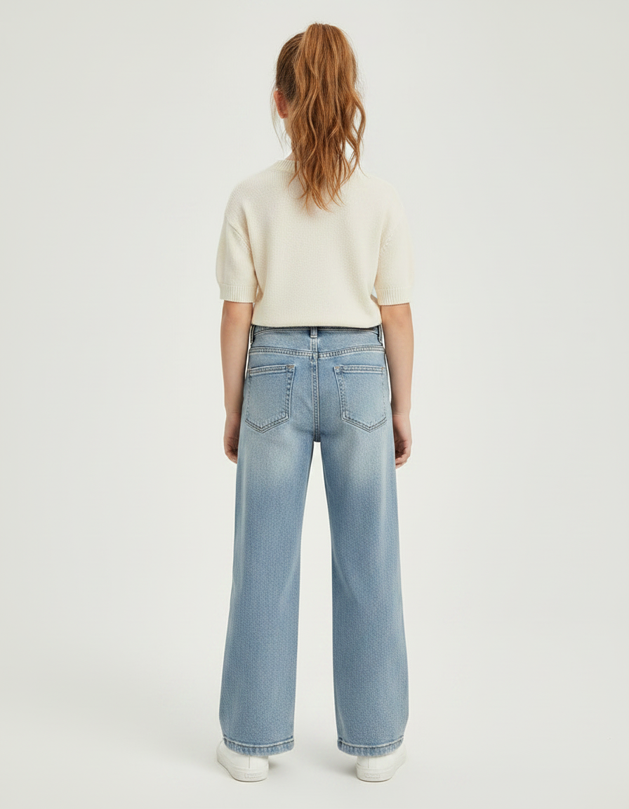 Pantalon Patte D'Éléphant Denim Bleu Clair Large Décontracté - Jean - vue 2