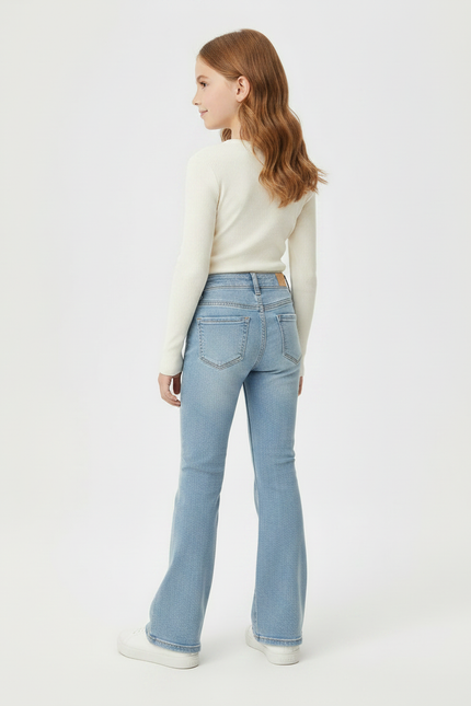 Pantalon Patte D'Éléphant Bleu Clair Décoré Dentelle Kawaii - Jean - vue 2