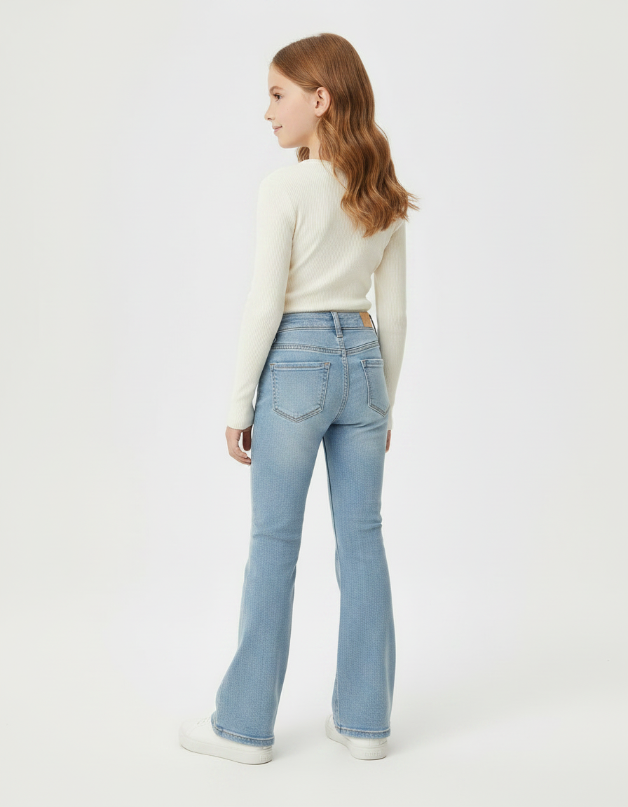 Pantalon Patte D'Éléphant Bleu Clair Décoré Dentelle Kawaii - Jean - vue 2