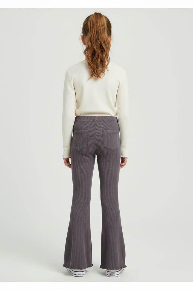 Pantalon Patte D'Éléphant Gris Côtelé Évasé Cœur Fille - Maille - vue 2