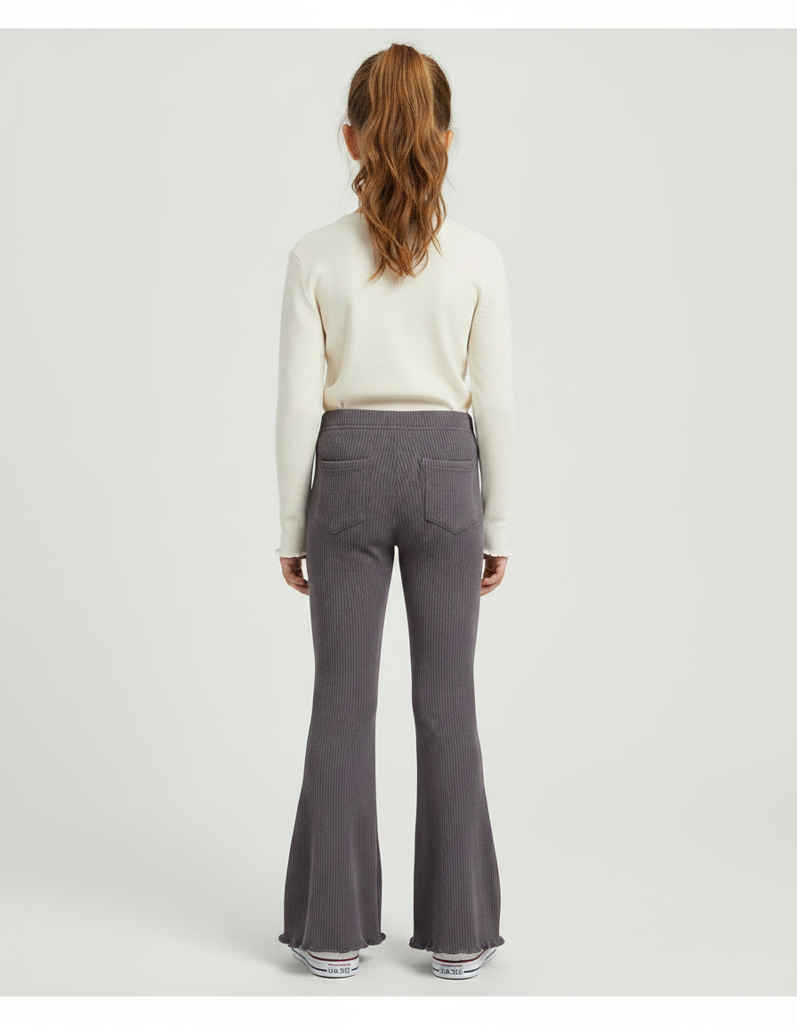 Pantalon Patte D'Éléphant Gris Côtelé Évasé Cœur Fille - Maille - vue 2