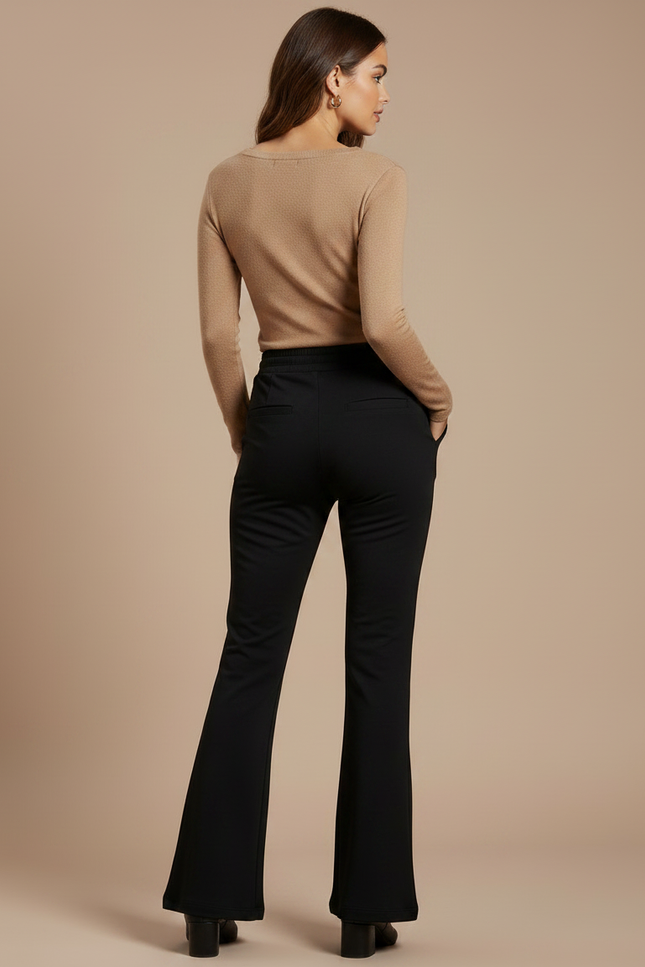Pantalon Patte D'Éléphant Noir Taille Haute Cordon Confortable - Maille - vue 2