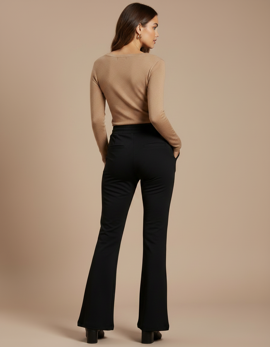 Pantalon Patte D'Éléphant Noir Taille Haute Cordon Confortable - Maille - vue 2