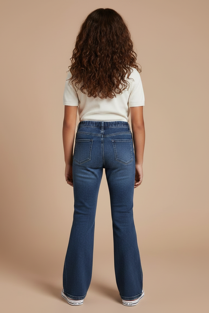 Pantalon Patte D'Éléphant Denim Bleu Élastique Confortable Fille - Jean - vue 2