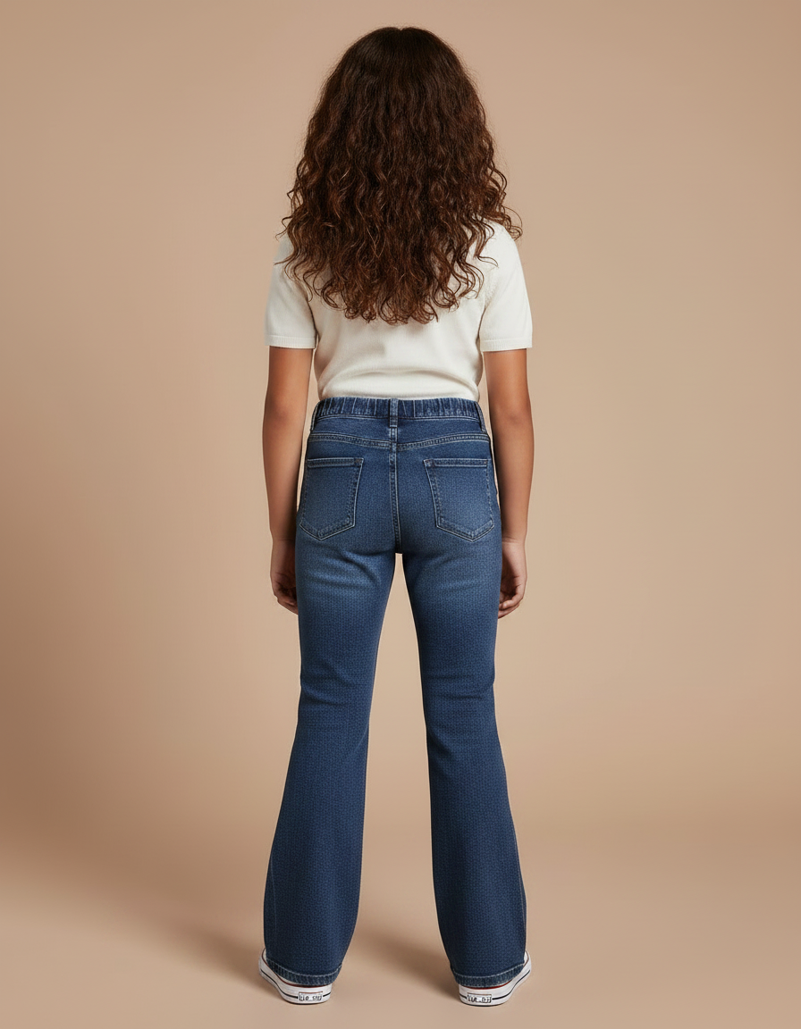 Pantalon Patte D'Éléphant Denim Bleu Élastique Confortable Fille - Jean - vue 2