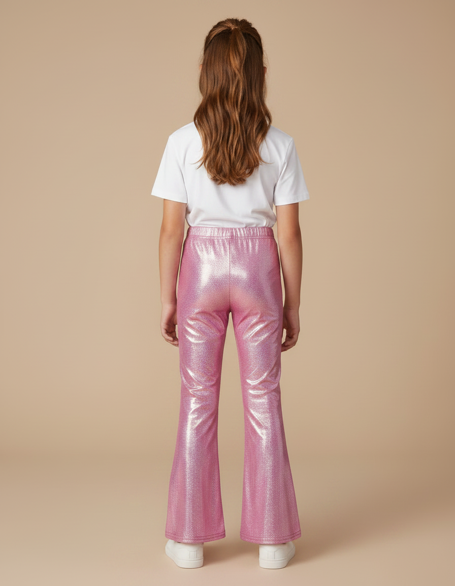 Pantalon Patte D'Éléphant Rose Brillant Métallique Enfant - Polyester - vue 2