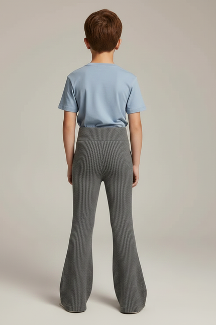 Pantalon Patte D'Éléphant Gris Côtelé Élastique Enfant - Maille - vue 2