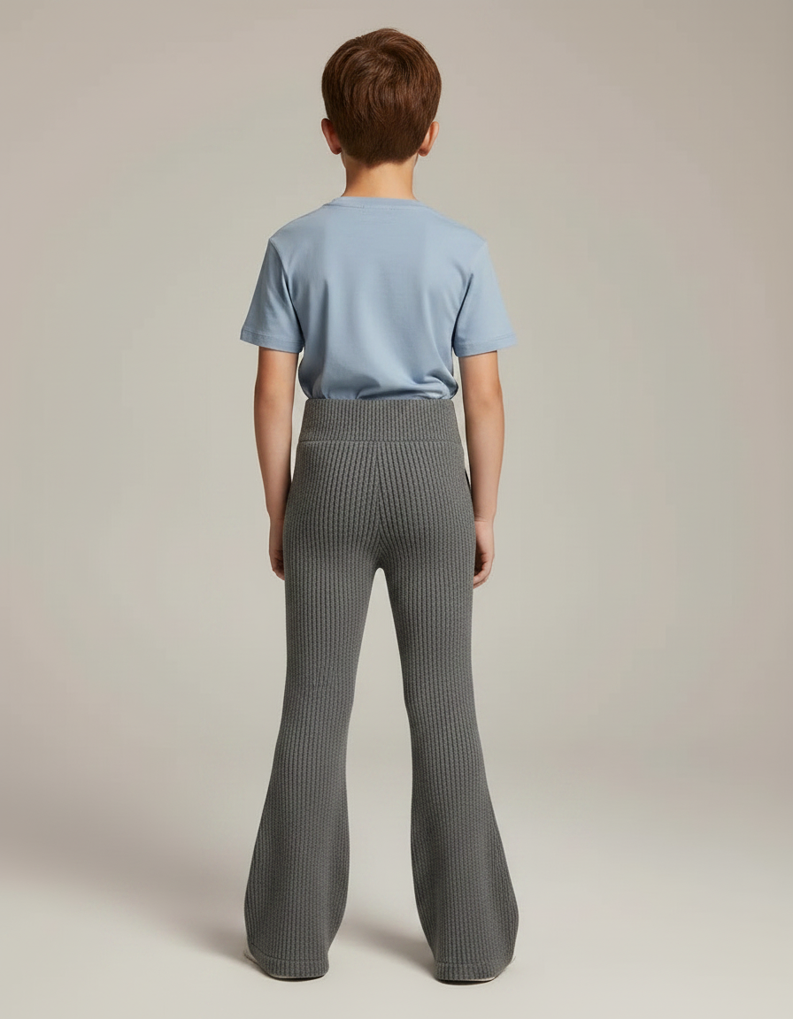 Pantalon Patte D'Éléphant Gris Côtelé Élastique Enfant - Maille - vue 2