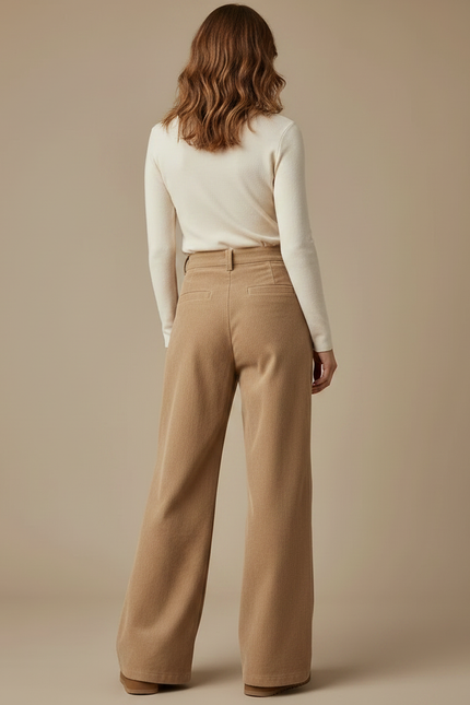 Pantalon Patte D'éléphant Velours - Camel Cordé - vue 2