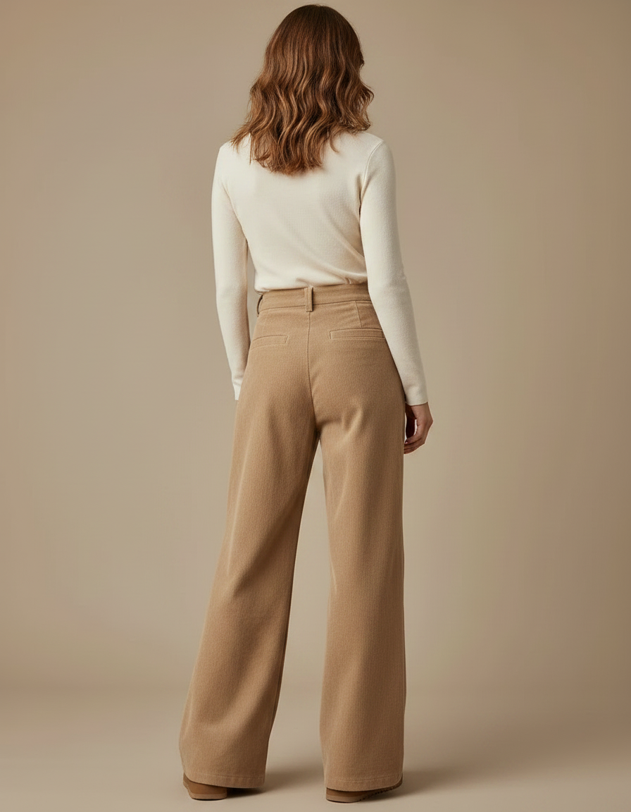 Pantalon Patte D'éléphant Velours - Camel Cordé - vue 2