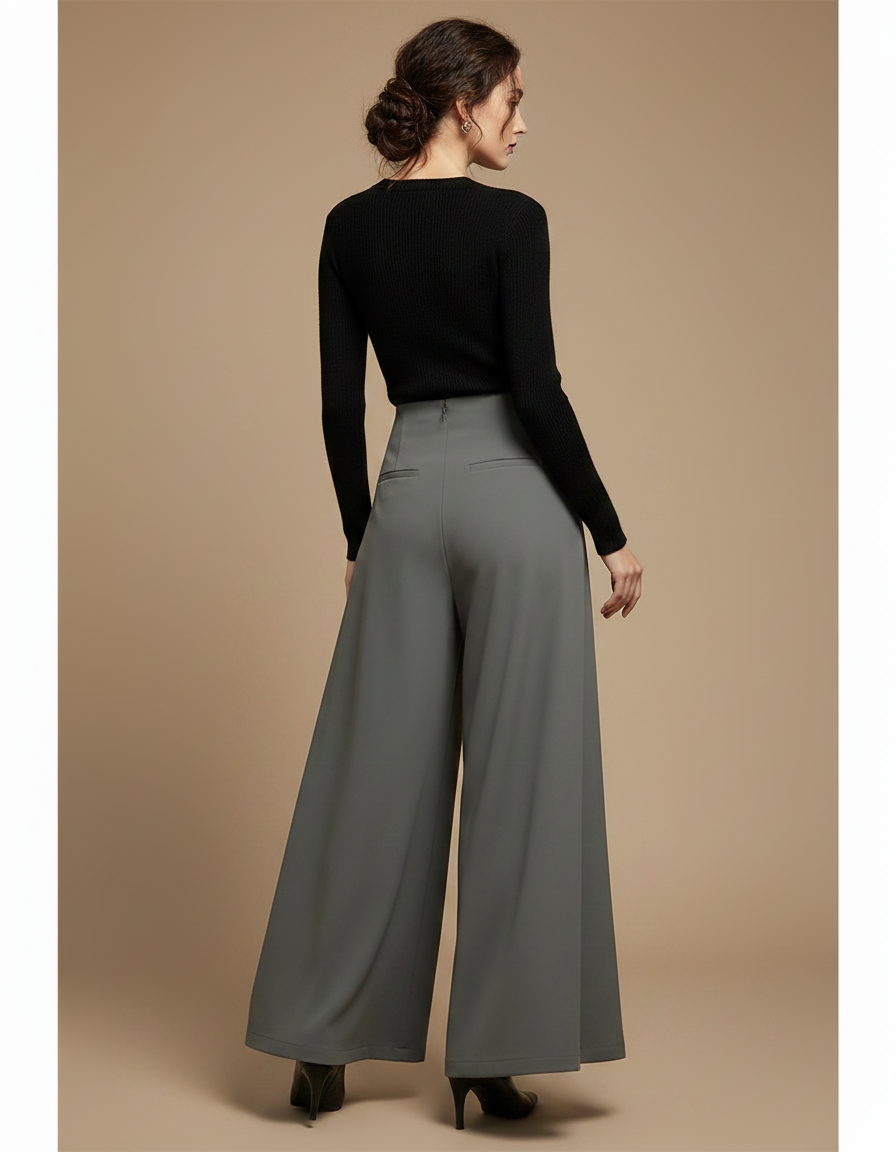 Pantalon Femme Taille Haute Patte D Éléphant - Gris Polyester - vue 2