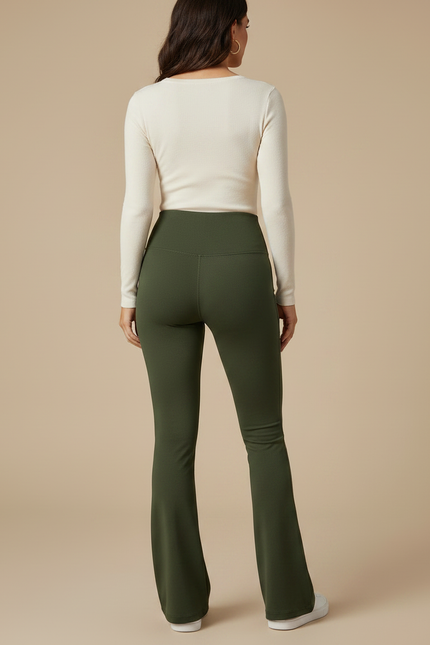 Pantalon Patte D'Éléphant Vert Kaki Taille Haute Confortable - Polyester - vue 2