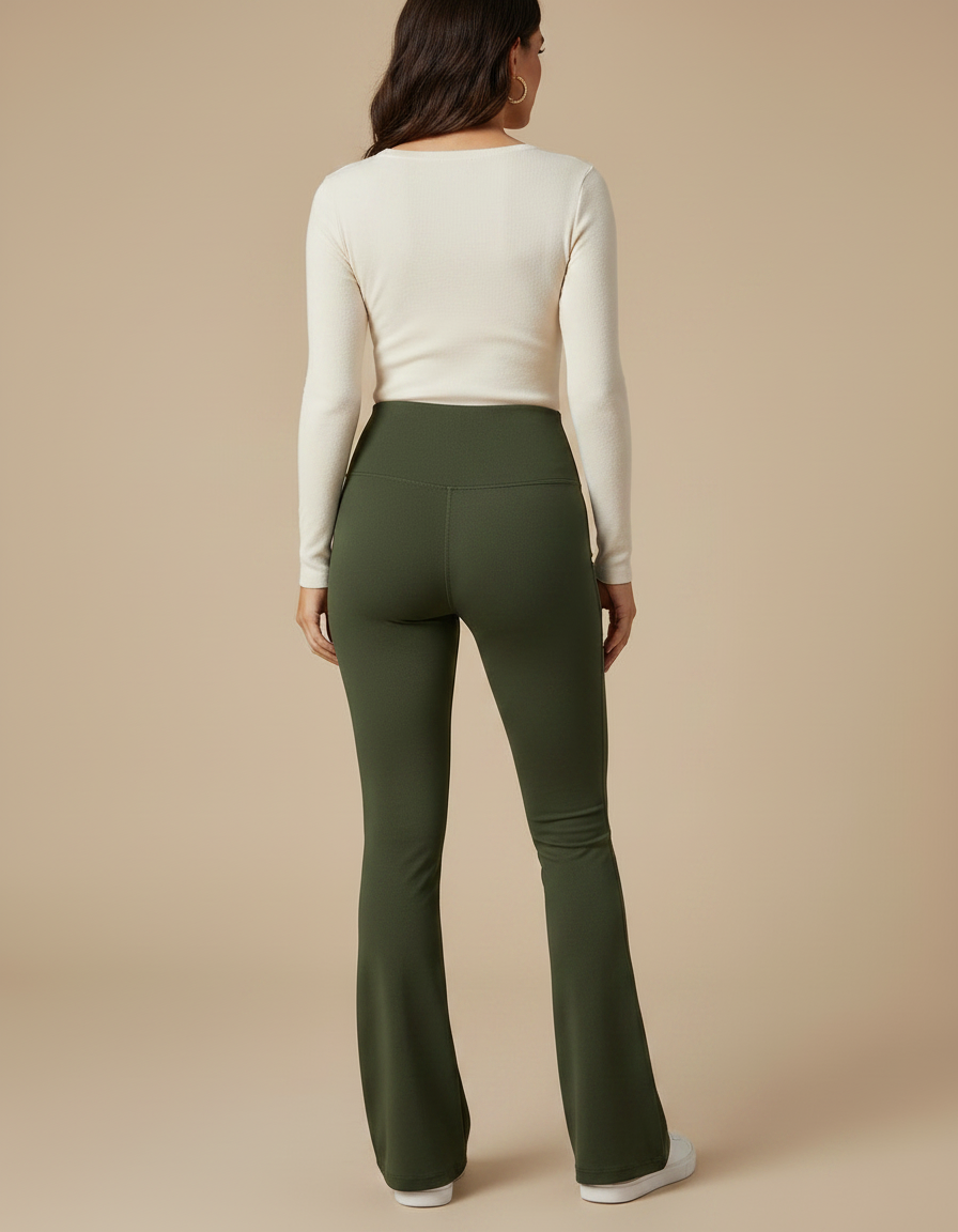 Pantalon Patte D'Éléphant Vert Kaki Taille Haute Confortable - Polyester - vue 2