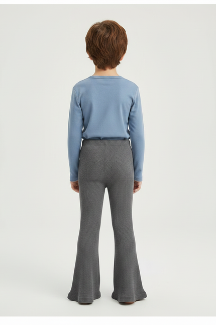 Pantalon Patte D'Éléphant Côtelé Gris Confortable Évasé Enfant - Maille - vue 2