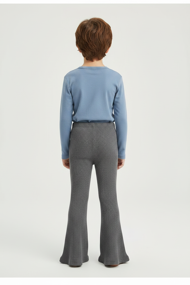 Pantalon Patte D'Éléphant Côtelé Gris Confortable Évasé Enfant - Maille - vue 2