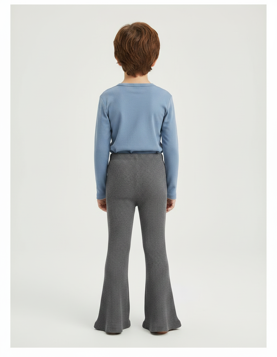 Pantalon Patte D'Éléphant Côtelé Gris Confortable Évasé Enfant - Maille - vue 2