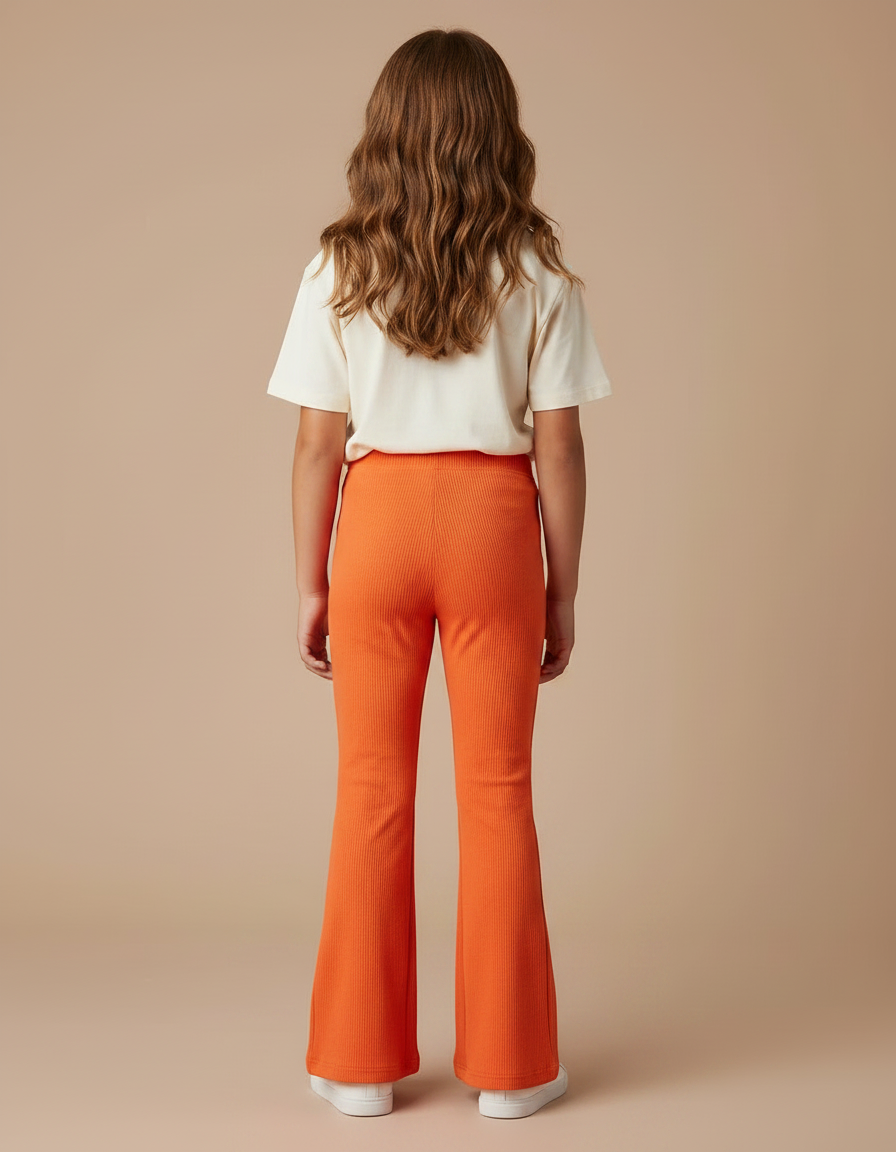 Pantalon Patte D'Éléphant Orange Côtelé Fille Confortable - Maille - vue 2
