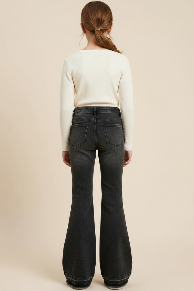 Pantalon Patte D'Éléphant Noir Denim Taille Haute Décontracté - Jean - vue 2
