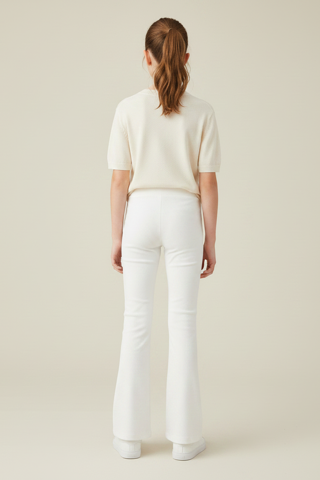 Pantalon Patte D'Éléphant Blanc Côtelé Confortable Fille - Maille - vue 2