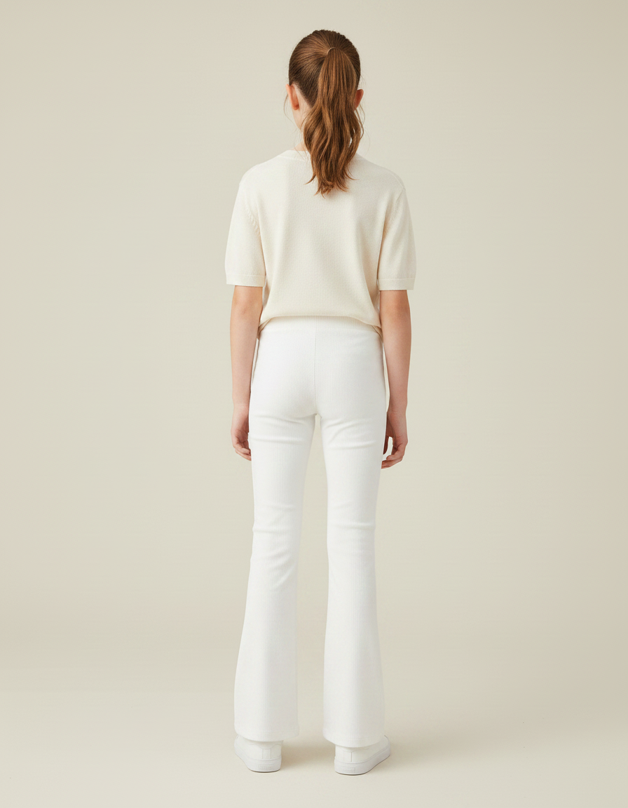 Pantalon Patte D'Éléphant Blanc Côtelé Confortable Fille - Maille - vue 2