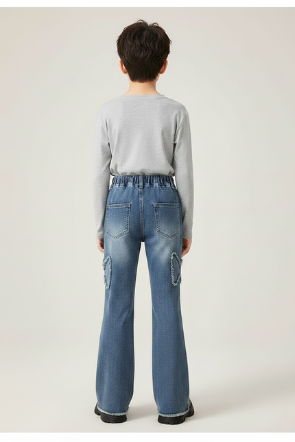 Pantalon Patte D'Éléphant Évasé Bleu Papillons Déchirés Enfant - Jean - vue 2