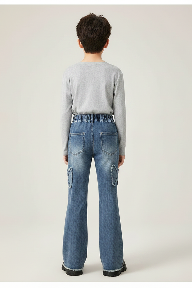 Pantalon Patte D'Éléphant Évasé Bleu Papillons Déchirés Enfant - Jean - vue 2