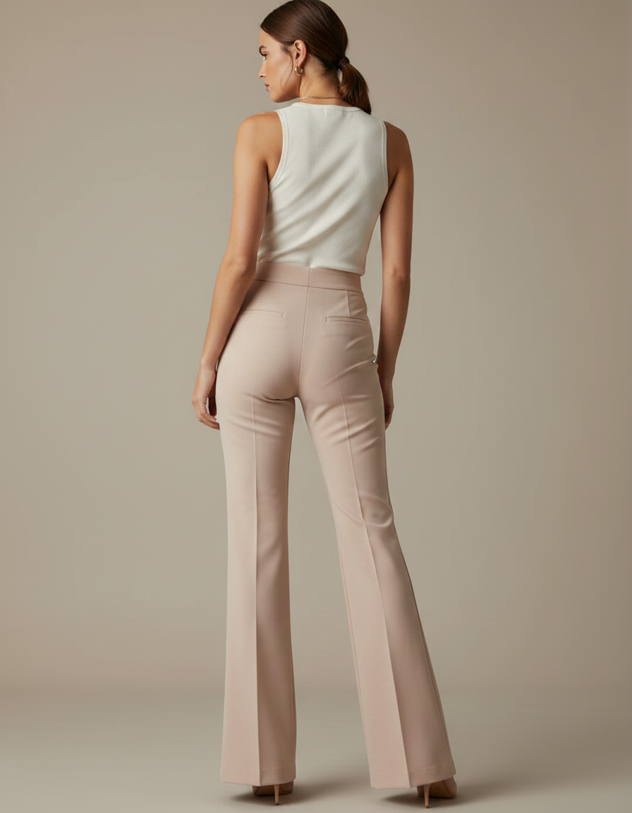 Pantalon Patte D'Éléphant Beige Taille Haute Fluide Élégant - Polyester - vue 2