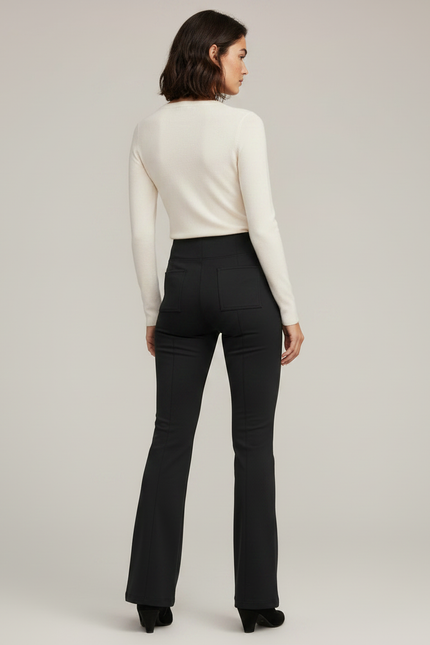 Pantalon Patte D'Éléphant Noir Taille Haute Poches Élégant - Polyester - vue 2