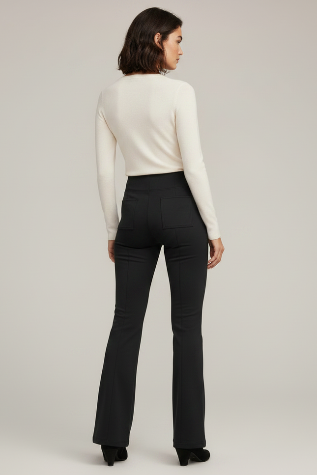 Pantalon Patte D'Éléphant Noir Taille Haute Poches Élégant - Polyester - vue 2