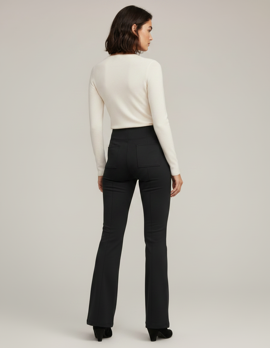 Pantalon Patte D'Éléphant Noir Taille Haute Poches Élégant - Polyester - vue 2
