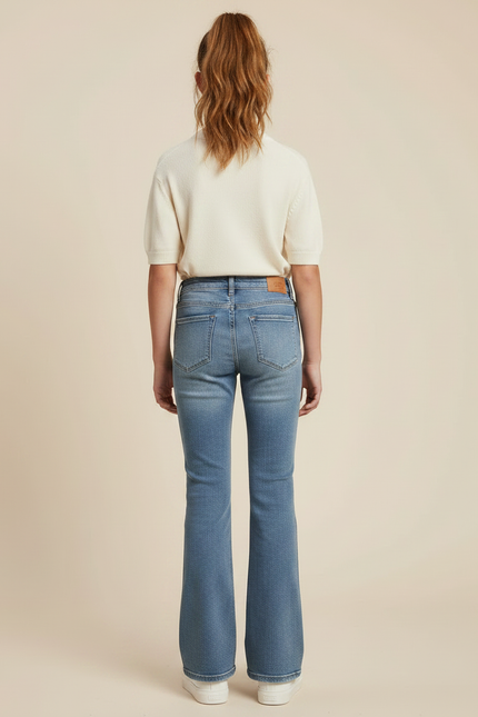 Pantalon Patte D'Éléphant Denim Bleu Clair Taille Haute Fille - Jean - vue 2