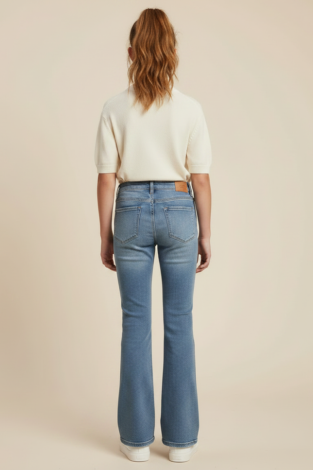 Pantalon Patte D'Éléphant Denim Bleu Clair Taille Haute Fille - Jean - vue 2