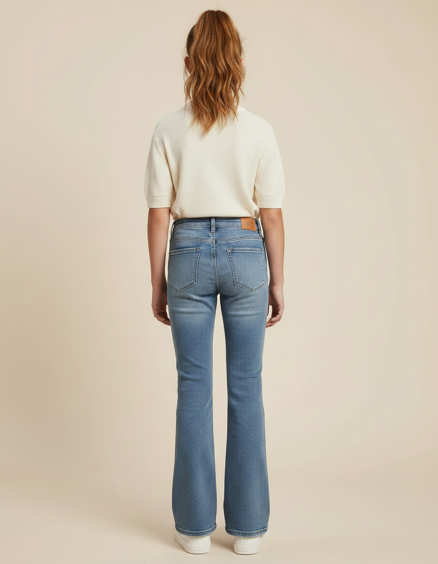 Pantalon Patte D'Éléphant Denim Bleu Clair Taille Haute Fille - Jean - vue 2
