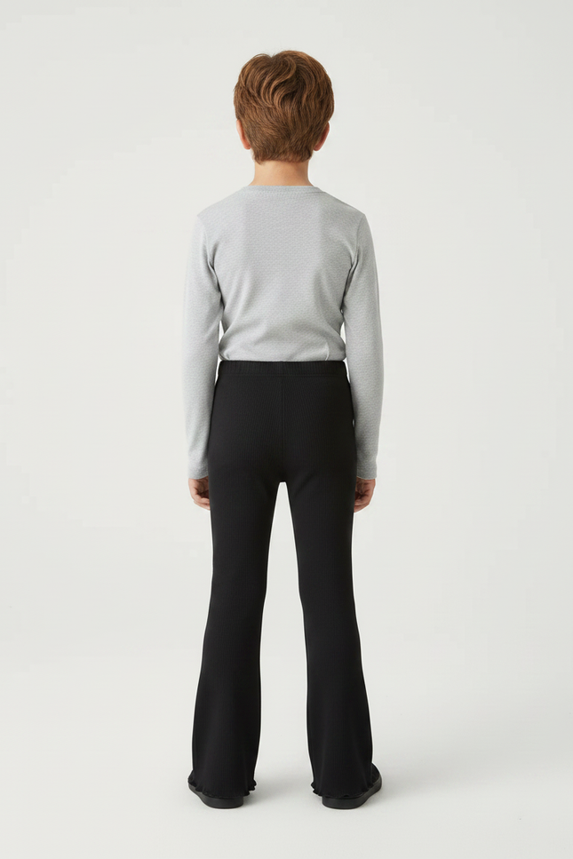 Pantalon Patte D'Éléphant Noir Côtelé Évasé Confortable Fille - Maille - vue 2