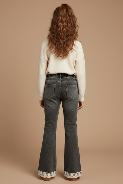 Pantalon Patte D'Éléphant Gris Dentelle Perles Fille - Jean - vue 2